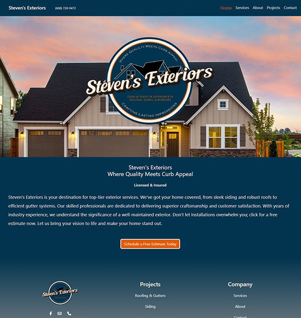 Frontpage for Stevens Exteriors Website