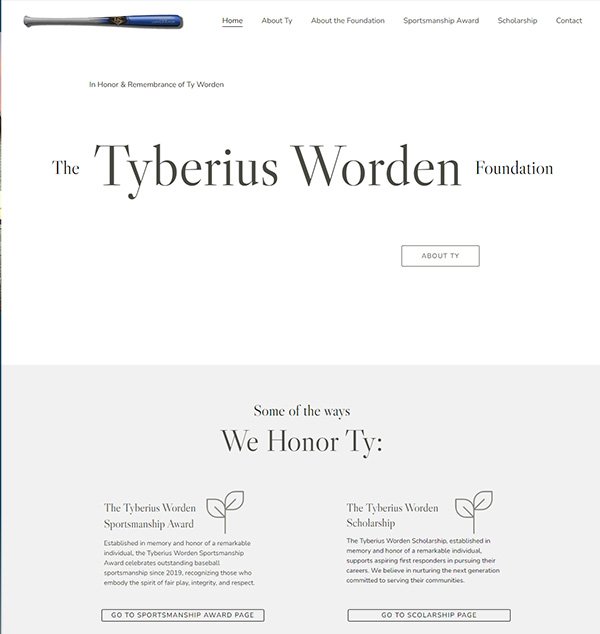 Frontpage of Tyberius Worden Foundation website.