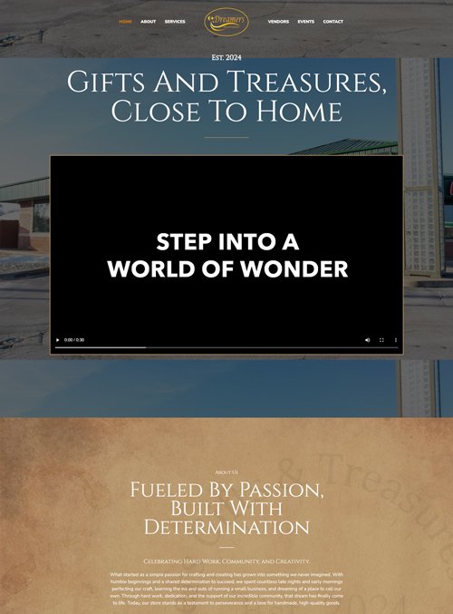 Screenshot of Dreamers Gifts Home Page