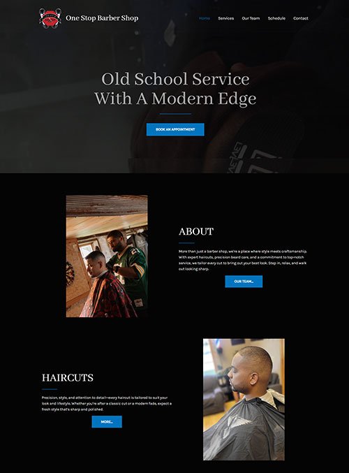 Screenshot of One Stop Barber Shop Home Page
